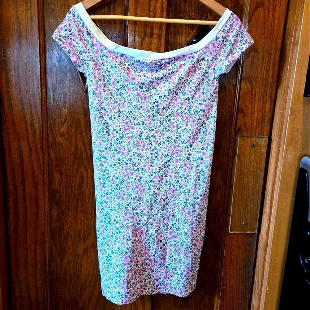 bebe White Floral Mini Dress with Pink & Green Accents